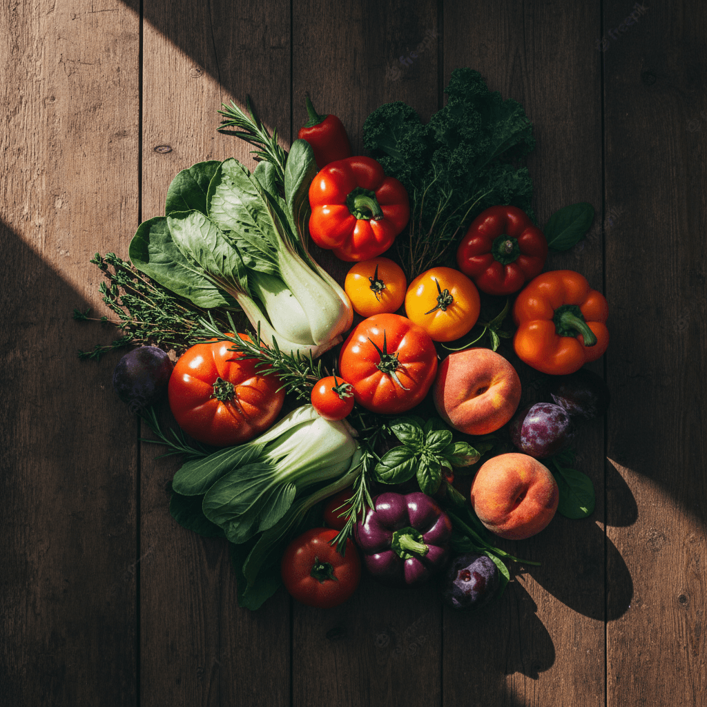 Selezione di frutta e verdura fresca di alta qualità